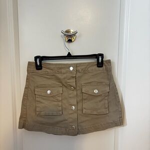 Tan Button-Front Mini Skirt